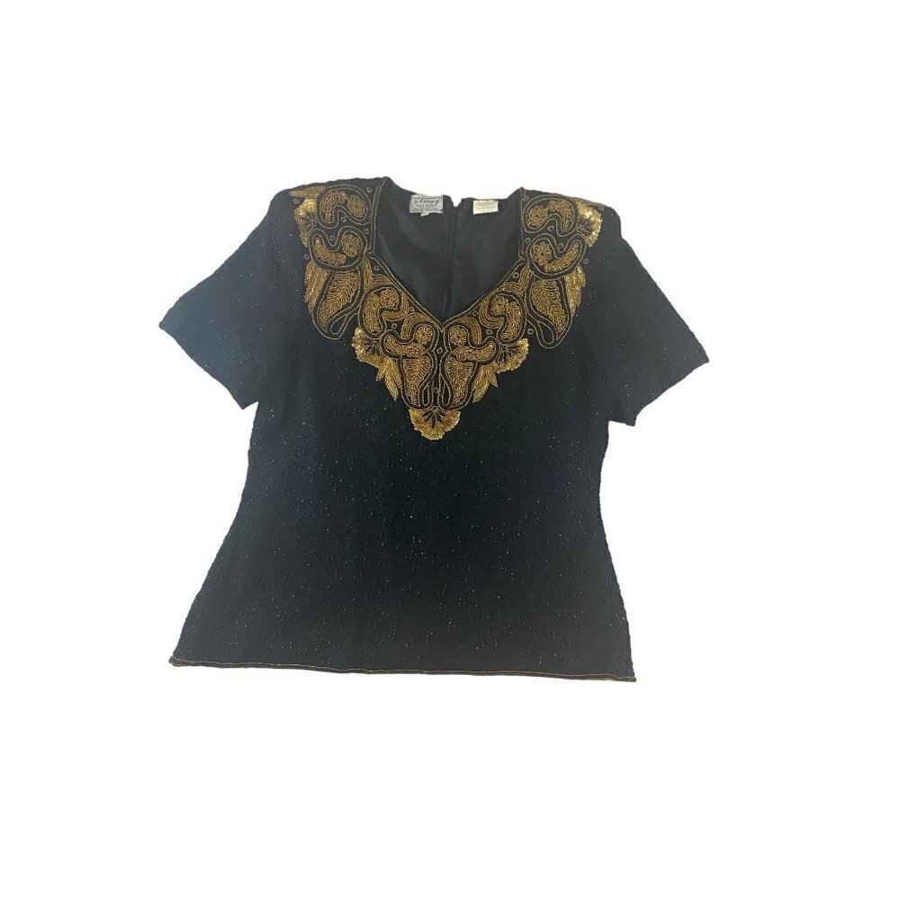 Vintage Stenay Women's 100% Silk Beaded Blouse - Large